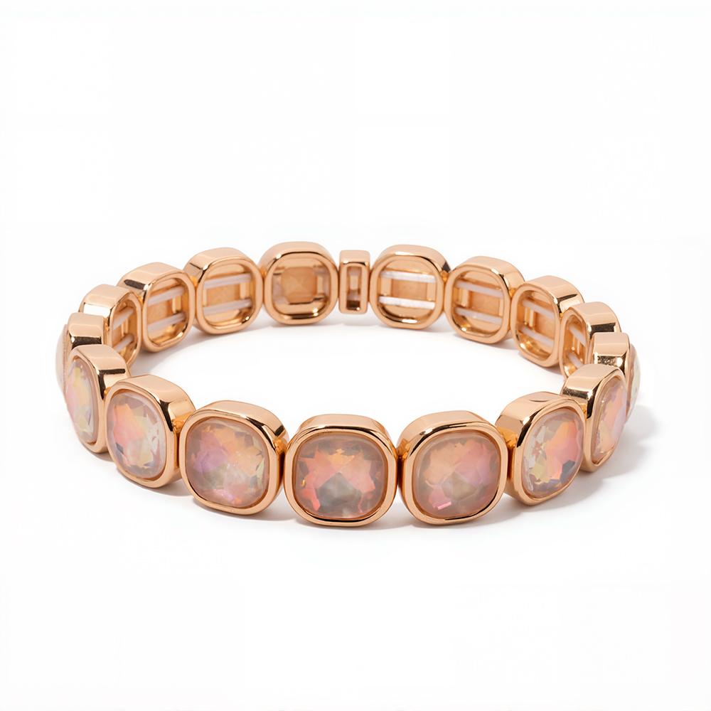 New Design Colorful 12mm Rhinestone Women Bracelet Enamel Gold Color Beads Boho Elastic Bangle