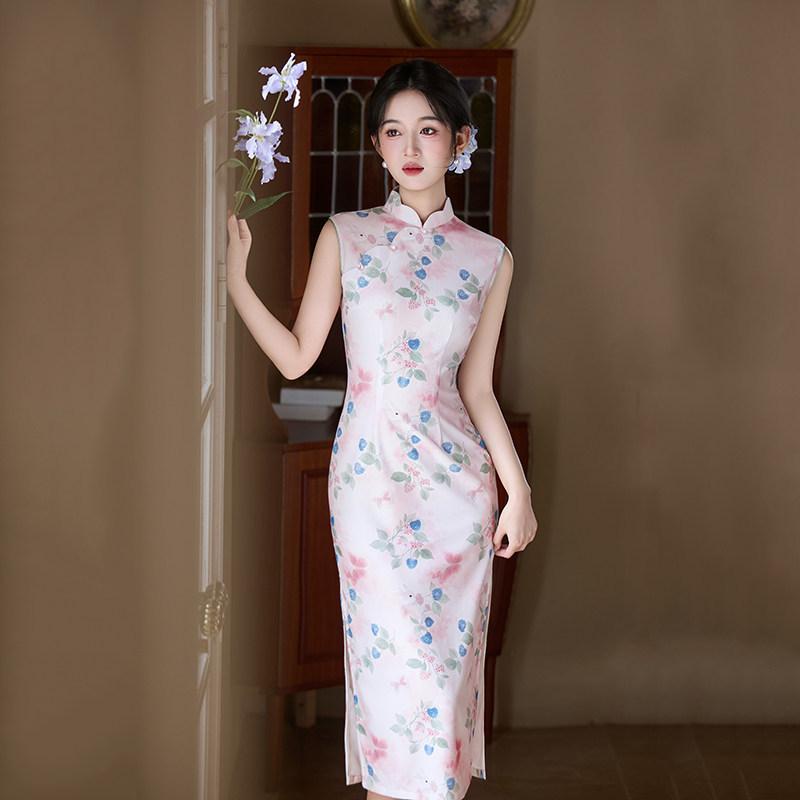 Pink sleeveless national style new Chinese daily Suzhou long cheongsam improved young 1011 new women's high sense