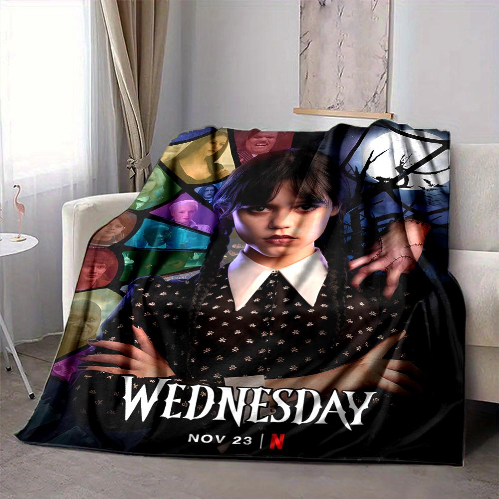 1Pc Wednesday Addams Returns Flannel Blanket, Soft And Comfortable, Casual Warm, Camping Travel, Christmas, Halloween Xmas Gift L110