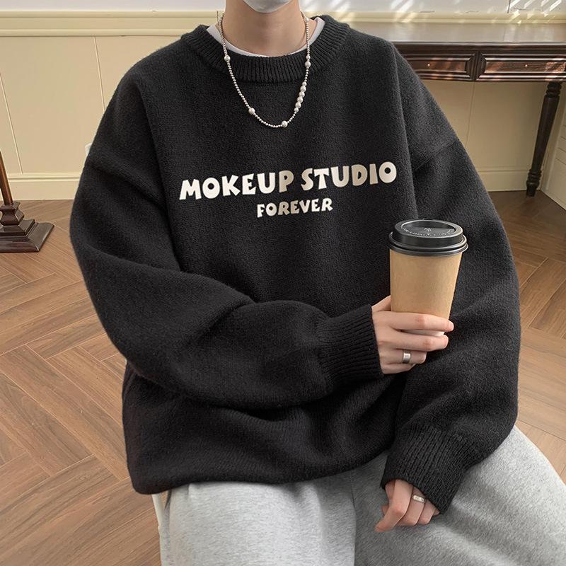 

Свитер мужской зимний простой японский ретро круглый вырез рубашка мужской свободный ленивый стиль толстый свитер куртка модный 2XL