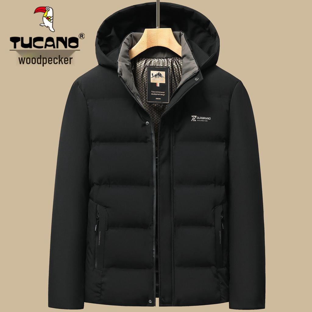 Woodpecker Men's Thick Hooded Winter Jacket - Middle-aged, Down Cotton Coat