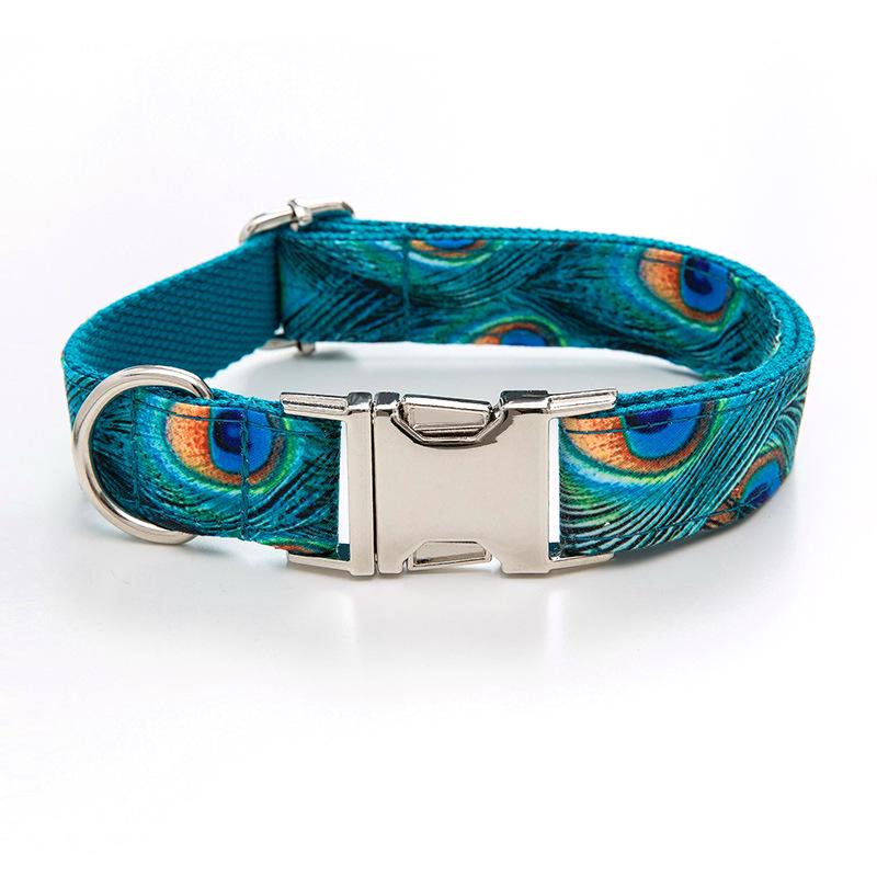 Peacock Dog Collar & Leash: Zinc Alloy Buckle for Large Dogs, Stylish and Durable. Large