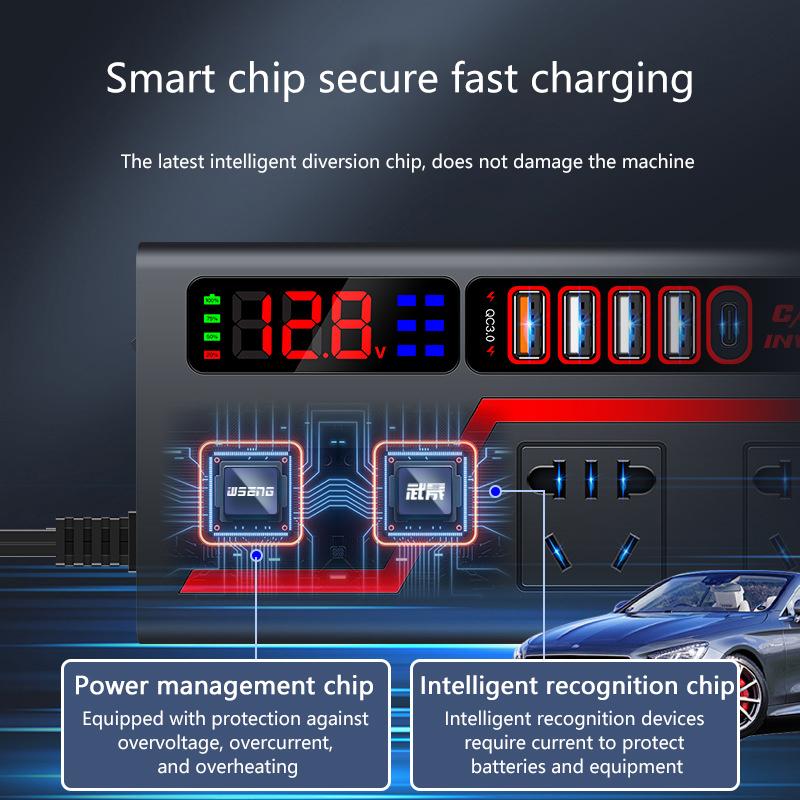 1 Piece Auto Accessories Usb Chargers Voltage Display Car Inverter Car Socket Usb Fast Charging 200W Qc 3.0 Power Adapter