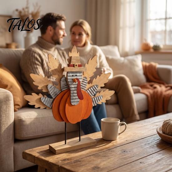 Rustic Pumpkin Crafts Thanksgiving Turkey Decoration, Wooden Standing Ornament, Autumn Tabletop Indoor Fall Room Decor Centerpiece for Harvest Tiered