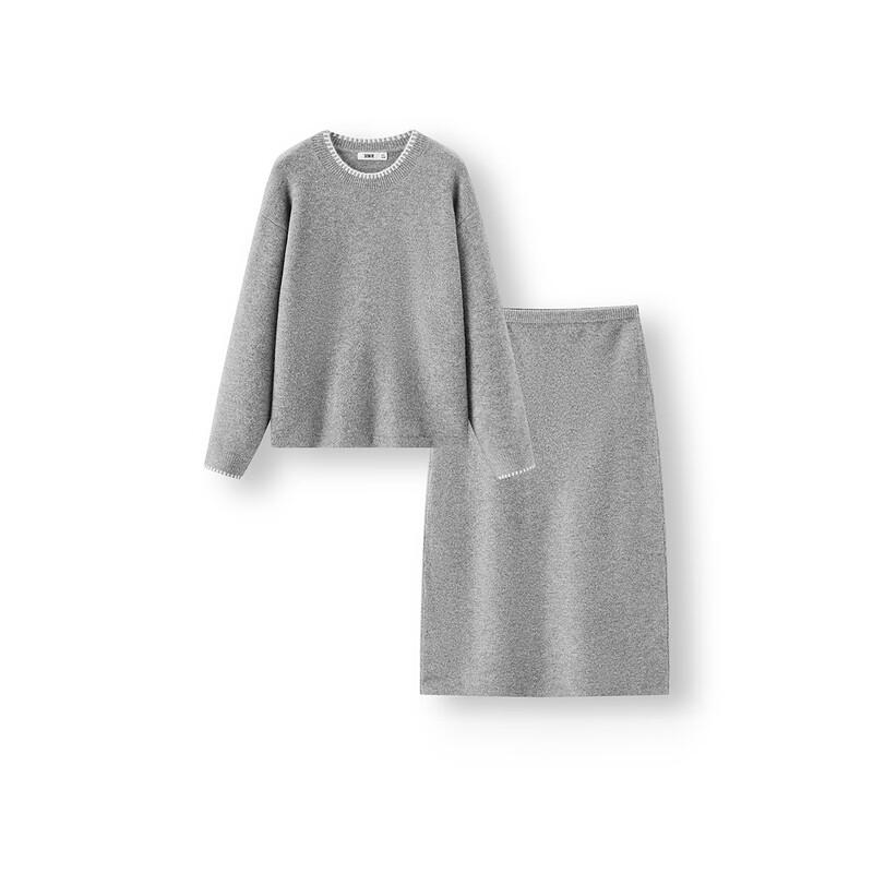 Damski dwuczęściowy zestaw Semir: Sweter Colorblock z rozcięciem i długa spódnica