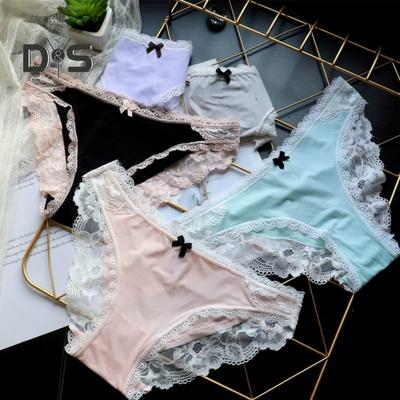 Damen-Unterwäsche aus Eisseide, sexy, niedrige Taille, Spitzenhöschen, nahtlos, unsichtbar, atmungsaktiv, Stretch-Unterhose