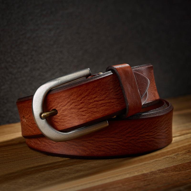 First Layer Cowhide Belt, Men's Steel Buckle, Genuine Leather, Retro Trend Versatile Youth Belt, Fashionable Handmade Knife Mark Belt