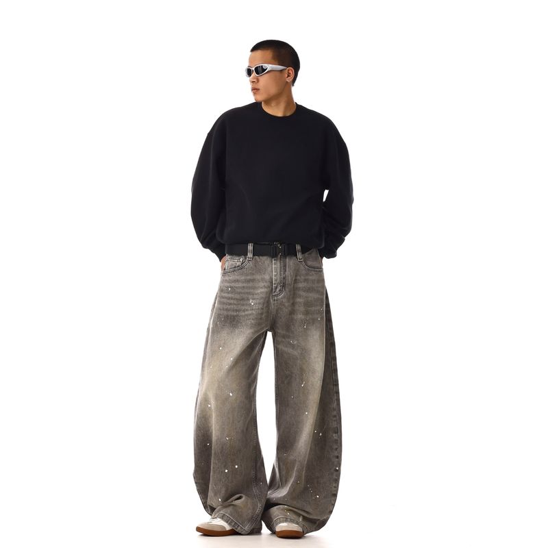 Retro Washed Distressed Splash Ink Jeans Men's and Women's Fashion Brand High-Grade American Street Couple Loose Casual Pants