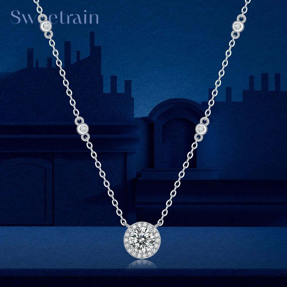 

Sweetrain 1 карат кулон с муассанитом, ожерелье, оригинальное ожерелье из стерлингового серебра 925 пробы с маленьким звездным светом, бриллиантовое ожерелье для женщин, ювелирные изделия 1CT 6.5MM белого золота