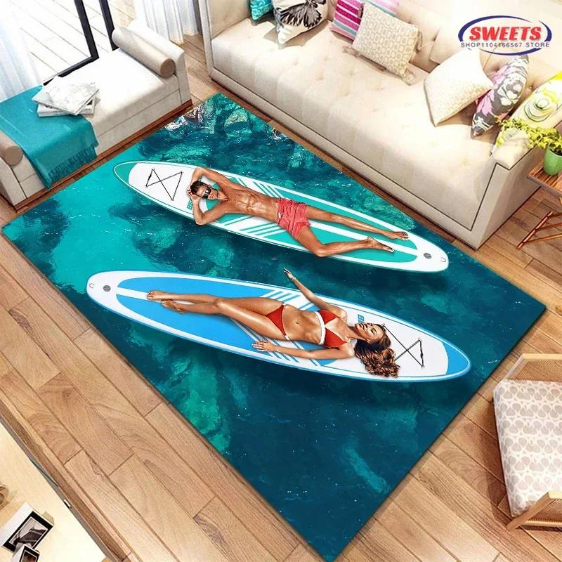 Fashion Sports Theme Carpet, Surfboard Rug for Home Living Room, Children's Bedroom Mat, Sofa Doormat  Floor Anti-slip Decor Rug
