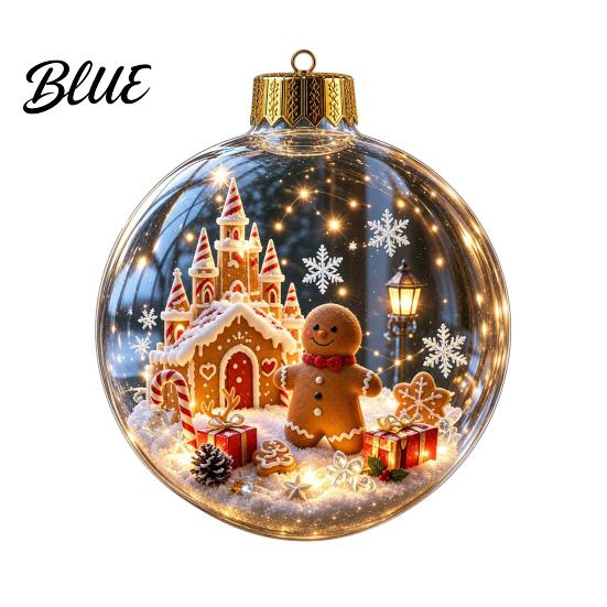 Holiday Ornament Ball Christmas with LED Lights Snow Scene Acrylic Clear Sphere Decor Shatterproof Xmas Tree Hanging Seasonal Party Supplies