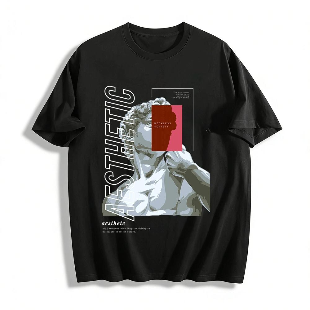 

Reckless Society David Statue Print Casual Artistic Loose Top Pure cotton T-shirt 6XL