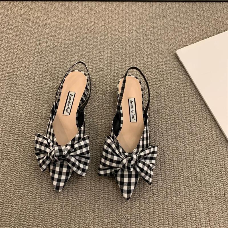 Women's Summer Chunky Heel Pointed Toe Sandals Personalized Bow Sandals 3cm