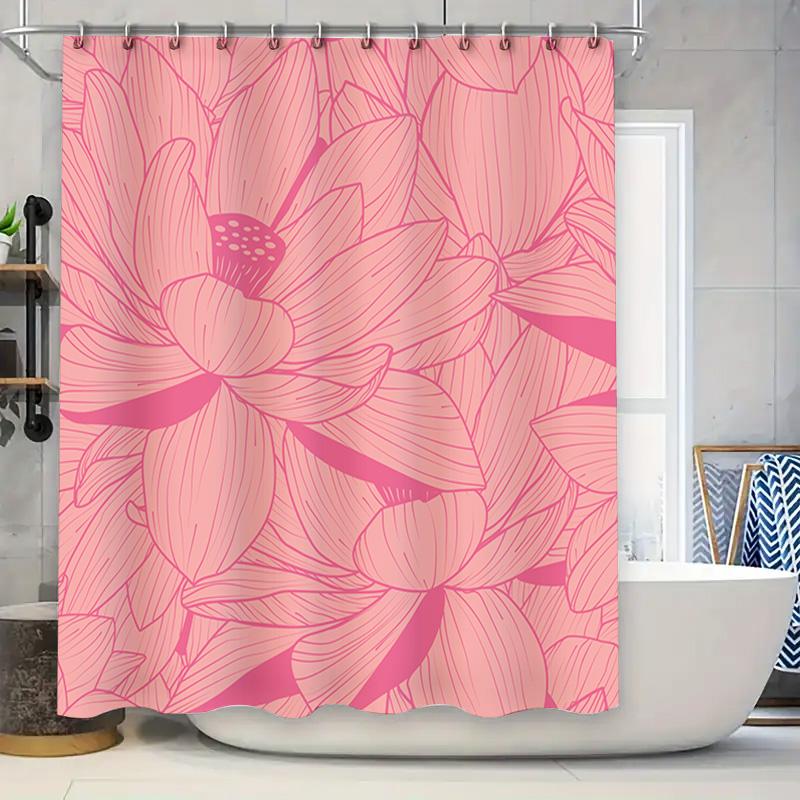 

Pink Lotus Shower Curtain Pink Bath Decor 3D Printing Waterproof Fabric Home Decor Bathroom Tarp Modern Floral Print Curtains Fo W60H190(CM)-1 Pcs