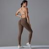 New Seamless Knitted Solid Color Sexy Back Tight Fashion Back V-waist Yoga Suit Running Fitness Set