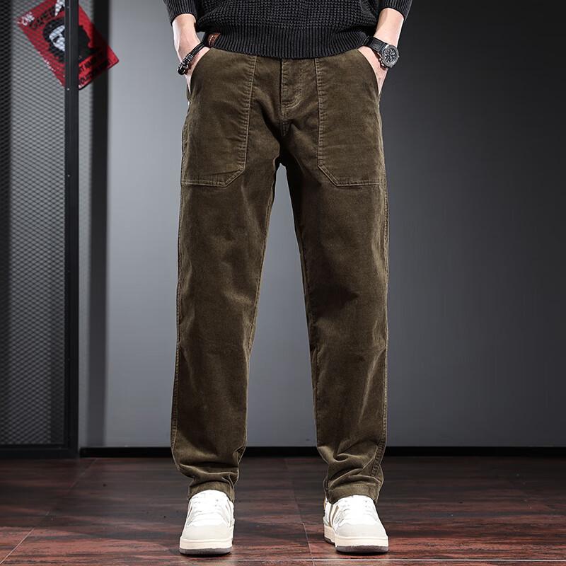JieLeNuo Men's Corduroy Loose Straight-Leg Casual Pants