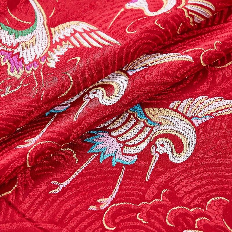 100x75cm Chinese Style Handmade Silk Satin Fabric Cheongsam Stage Embroidered Tissue Paper Crane Pattern Dress Material