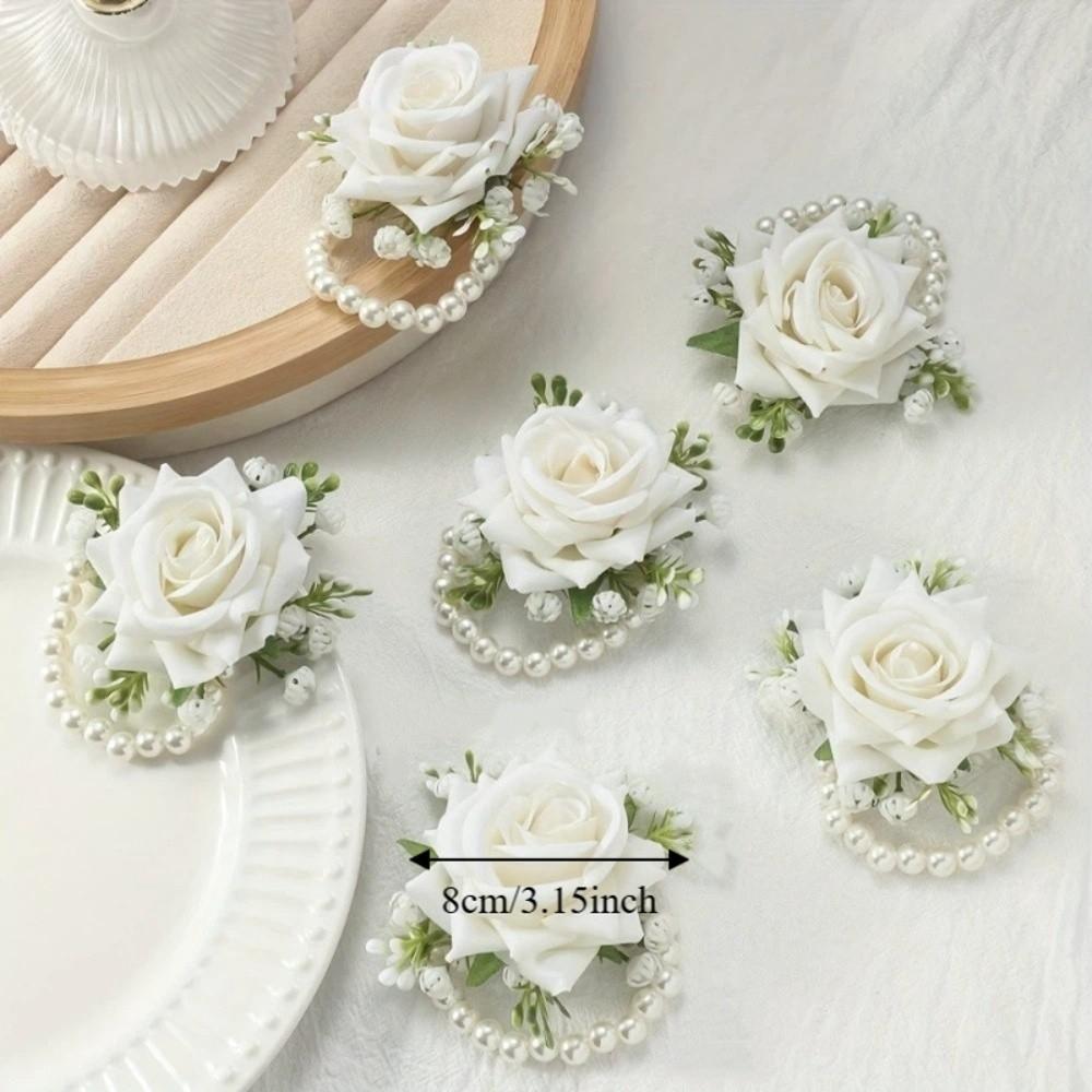 6PCS/SET Artificial Rose Flower Wrist Flower Silk Flower Beautiful Bridesmaid Corsage Exquisite Wedding Wrist Corsage