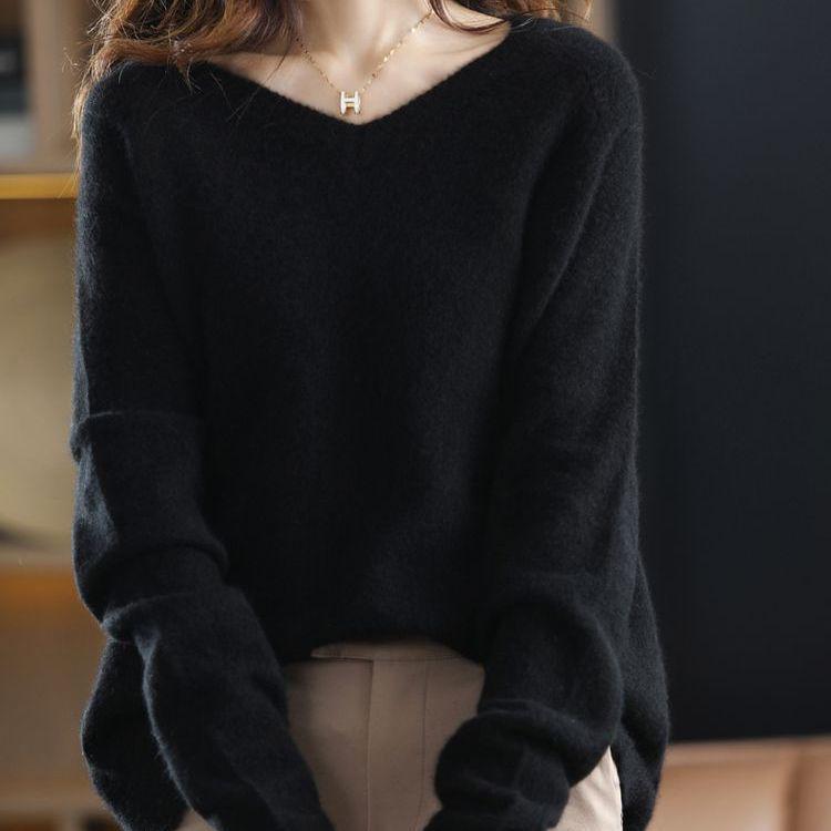 

Женский свитер из австралийской шерсти с V-образным вырезом, свободной вязки - Коллекция Осень/Зима 2025 Medium