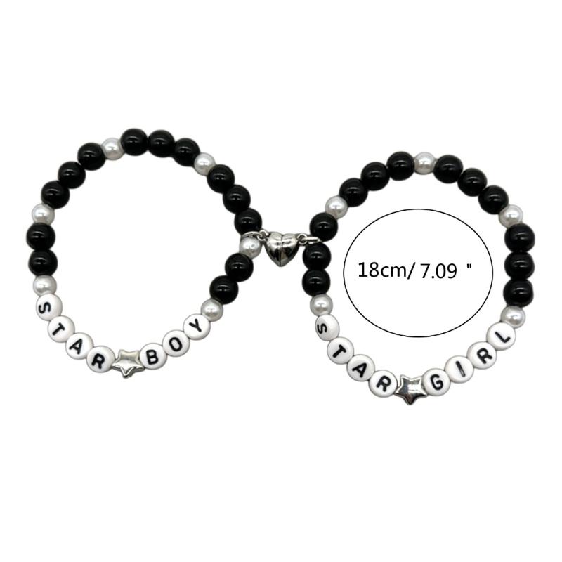 2Pcs Colorful Beaded Bracelets Stackable Star Shapes Pendant Handchain Valentine's Day Bangles Jewelry Trendy Accessory