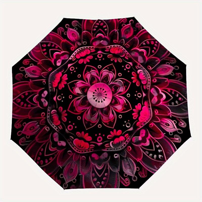 1pc Pink Floral Design Automatic Open/close Folding Umbrella, Compact Portable Travel Umbrella, Perfect Birthday/Christmas, Cute Umbrella, D