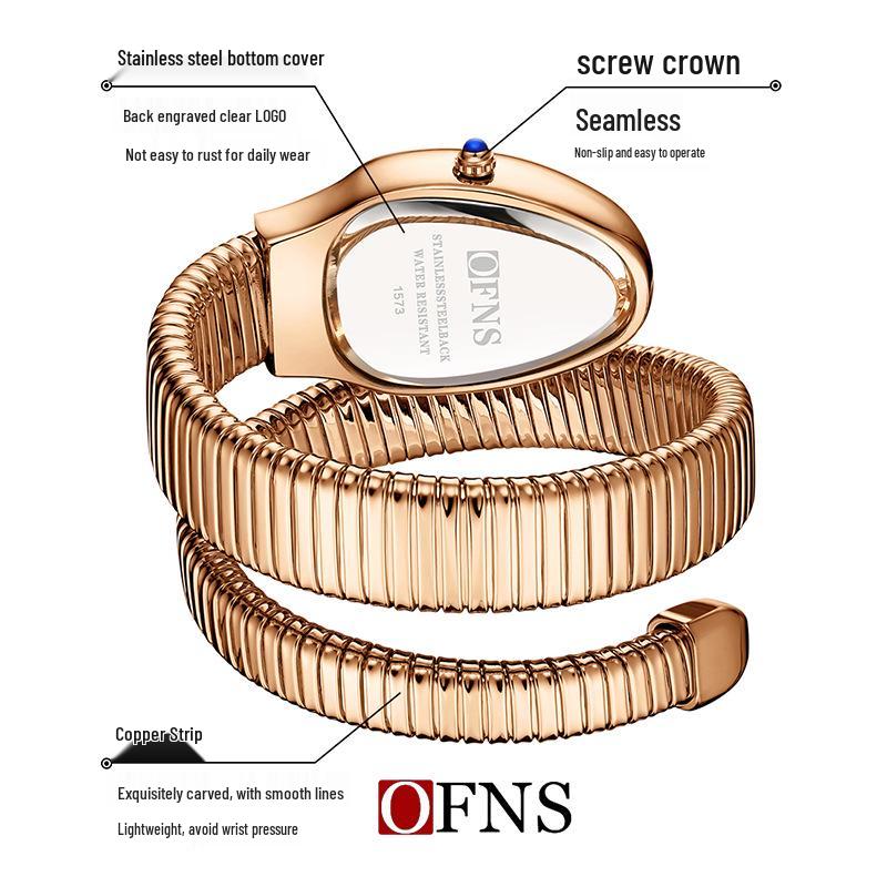European Women's Luxury Snake-Shaped Waterproof Quartz Watch with Diamonds