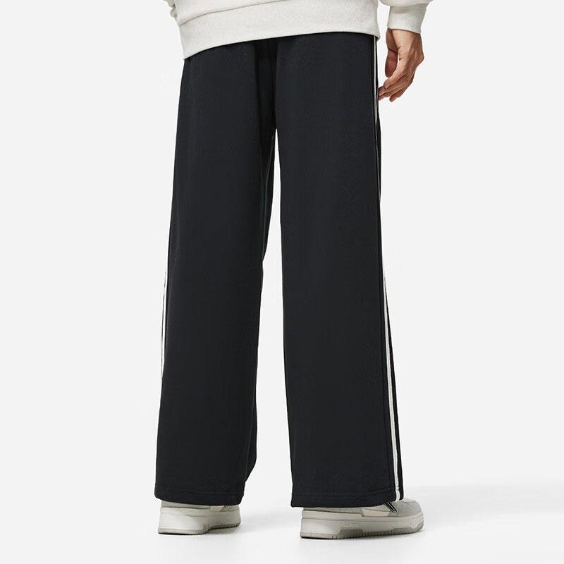 Li Ning Lifestyle Series Side Stripe Straight Leg Knitted Sports Pants Unisex pants Black AKLTB15-1