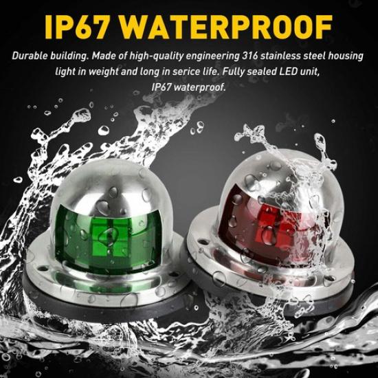 Red&Green Bow LED Lights Navigation Fit Marine Boat Pontoon Stainless 12V Steel