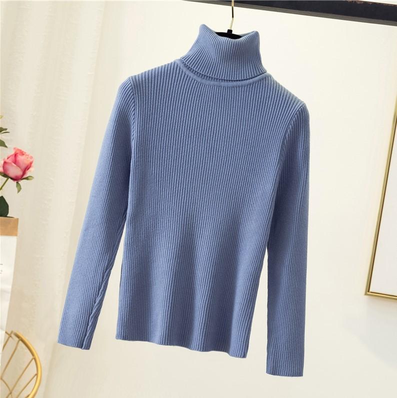 Women's Turtleneck Knit Sweater Slim Fit Solid Color Long Sleeve Thermal Base Layer Top For Autumn Winter