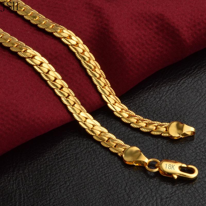 

Copper Wedding 18K gold color Necklace jewelry 6mm 20-60CM Beautiful fashion Elegant For Men women Bohemian Y22231YY-20cm Bracelet size