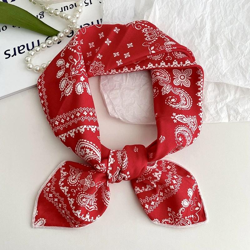 56cm Soft Retro Soft Cotton Square Scarf for Women Neckerchief Cotton Headscarf Floral Printed Small Scarf Hijabs