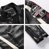Men Motorcycle Jacket Winter Men Faux Pu Leather Jacket Casual Embroidery Coat Zipper Fleece Jacket