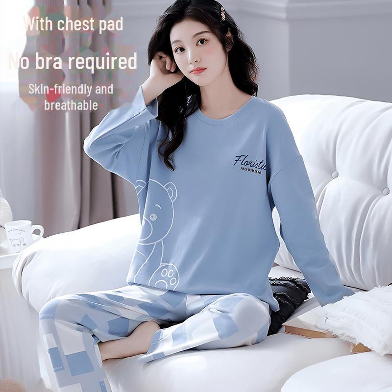 Women's Long-Sleeve Padded Pajamas, Cute Cartoon Style, Large-Size, Spring & Autumn Homewear, 2024 New Collection.