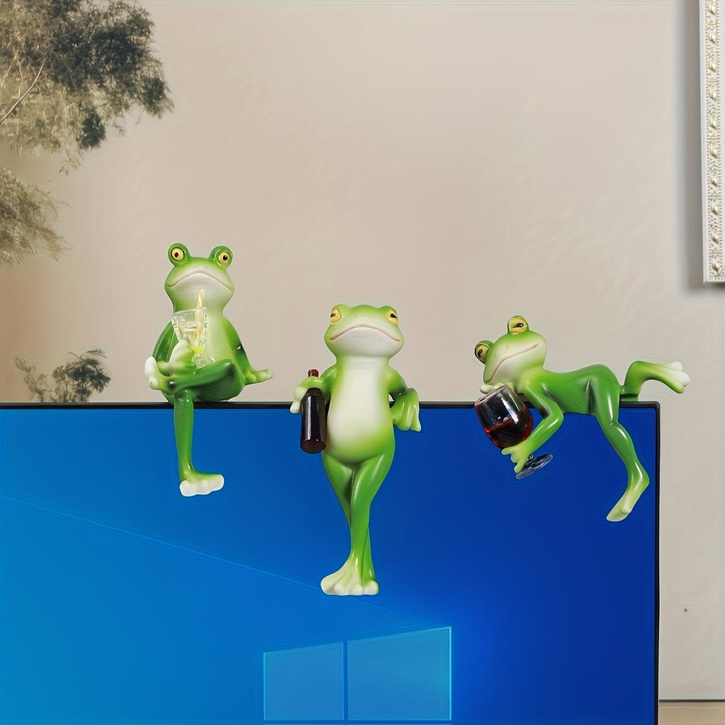 1pc Frog Sculpture with Drink - Romantic Garden Decor for Balcony, Patio, and Flower Pot - Perfect for Christmas, Festivals