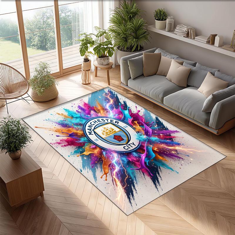 Manchester City Printed Flannel Area Rug Non Slip Soft Polyester Floor Carpet Indoor Decor Mat for Bedroom Living Room Sofa