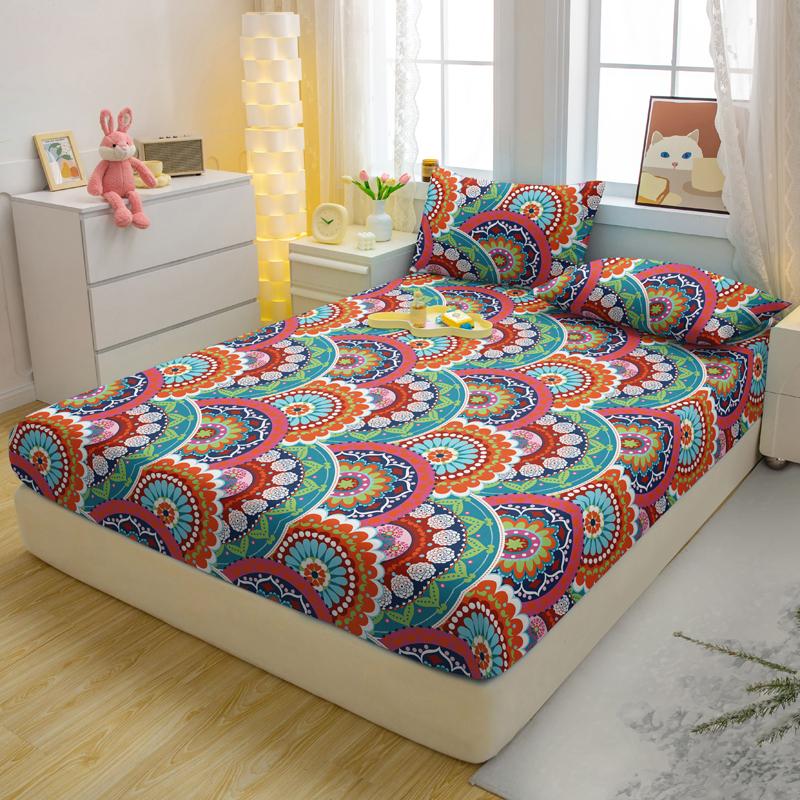 3-teiliges einfaches modernes Böhmen-Muster mattes dreiteiliges Spannbettlaken-Set, Schlafzimmer bedrucktes Bettbezug-Set, Bettwäsche