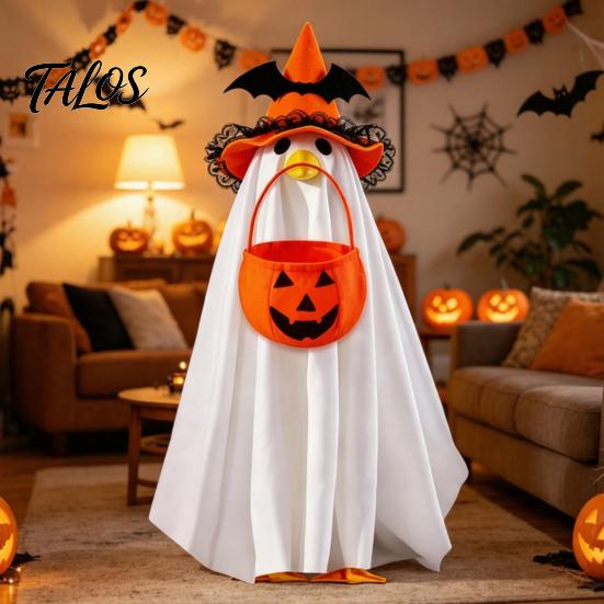 Talos Halloween Ghost Goose Costume, Wizard Hat, Cape, Pumpkin Candy Bag, Outdoor Yard Decoration for Statue or Garden Display