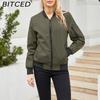 BITCED Frühlings-/Herbst Leichte Fliegerjacke Damen Lässiger Langarmmantel Locker sitzend Stehkragen Baseballjacke
