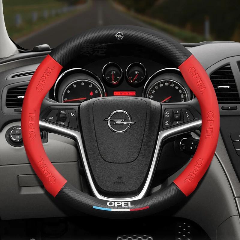 AAHV1 For Opel OPCline ASTRA CORSA INSIGNIA MOKKA VECTRA GTC Tigra Carbon fiber Leather Car Steering Wheel Cover Anti-Slip Accessories
