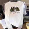 (Asian Size) Tree Style Cute Print T Shirt Graphic Tee Women Merry Christmas New Year Casual Fashion Top O-neck Clothing Long Sleeve T-shirts