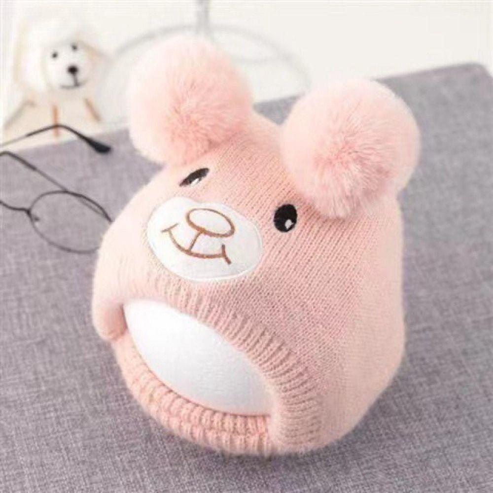 Solid Color Baby Beanie Cap Bear Kids Crochet Hat Cute Kids Ear Protection Hat  Boys