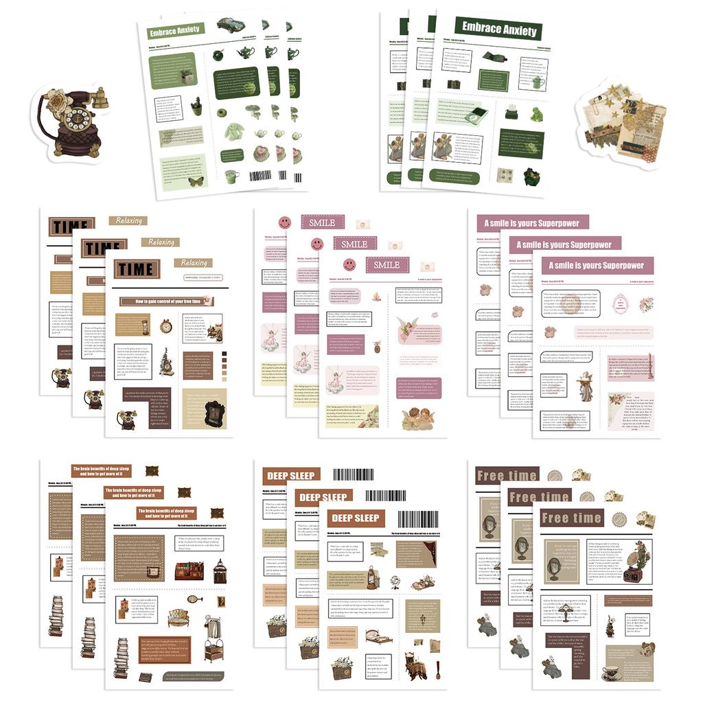 8 Toy Puzzles Retro Newspaper Ins Stickers Cartoon Stickers Handicrafts Waterproof Decorative Stickers