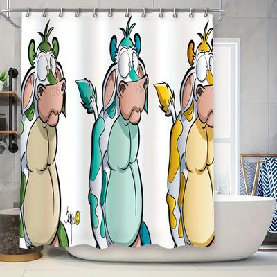 Animal Cartoon Shower Curtain Cute Cow Design for Bathroom Decor Waterproof Fabric with Hooks Various Sizes Available
