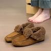 Fleece loafers with heightened square head inside, fluffy shoes to keep warm, cotton single shoes in autumn and winter