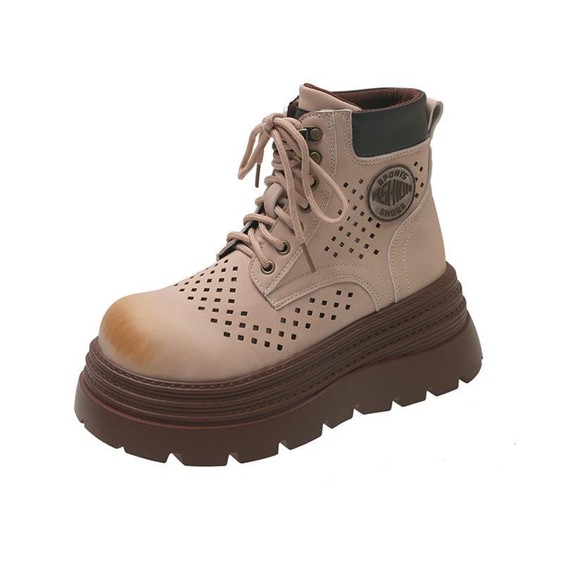 British style retro polished Martin boots women's 2025 new hollow breathable thick-bottomed mountaineering tooling rhubarb boots