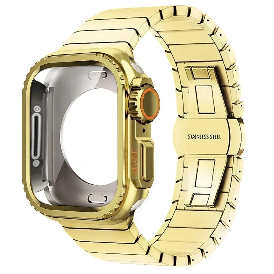 Custodia Metallica+Cinturino in Acciaio Inossidabile per Apple Watch Band Ultra 3 2 49mm 11 10 46mm Guscio Protettivo Upgrade Iwatch 9 8 7 SE 45mm 44