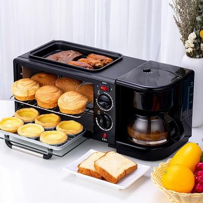 Máquina de desayuno multifuncional 3 en 1: Combo para preparar café, calentar leche y horno eléctrico.