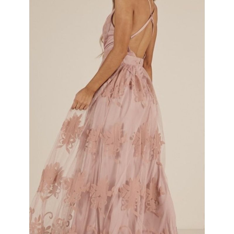 Export Stylish New Arrival Classy Mesh Flocking Sexy Deep V Ladies Host Banquet Party Dress Dress