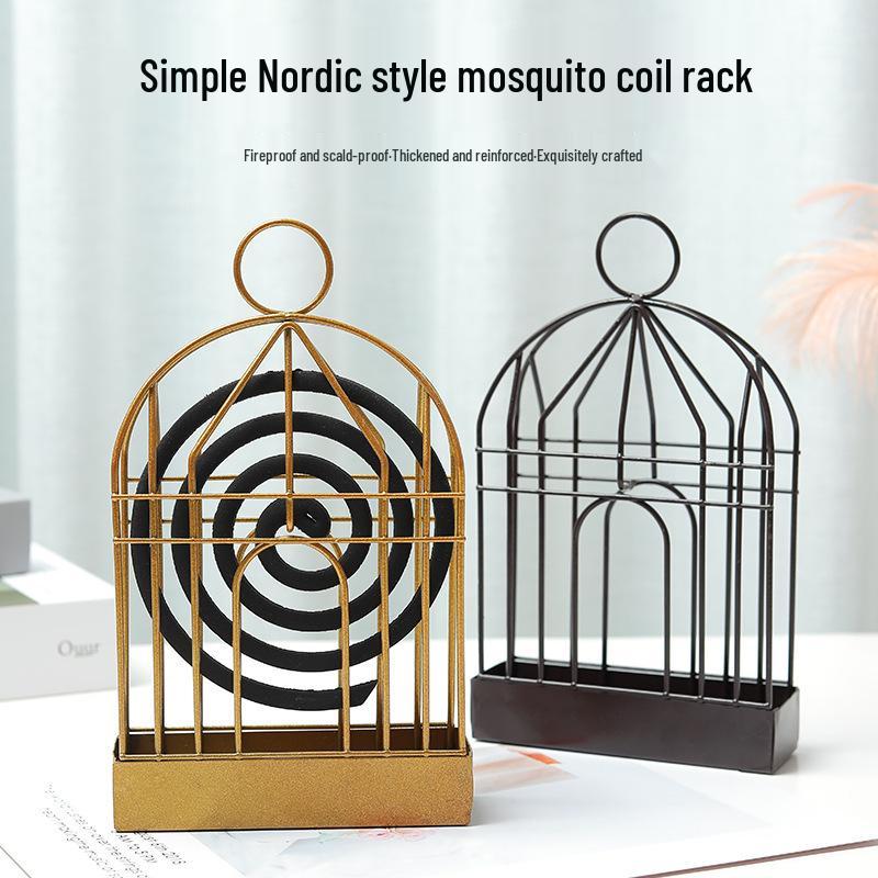 Gold Wrought Iron Hanging Birdcage Mosquito Coil Holder & Ashtray