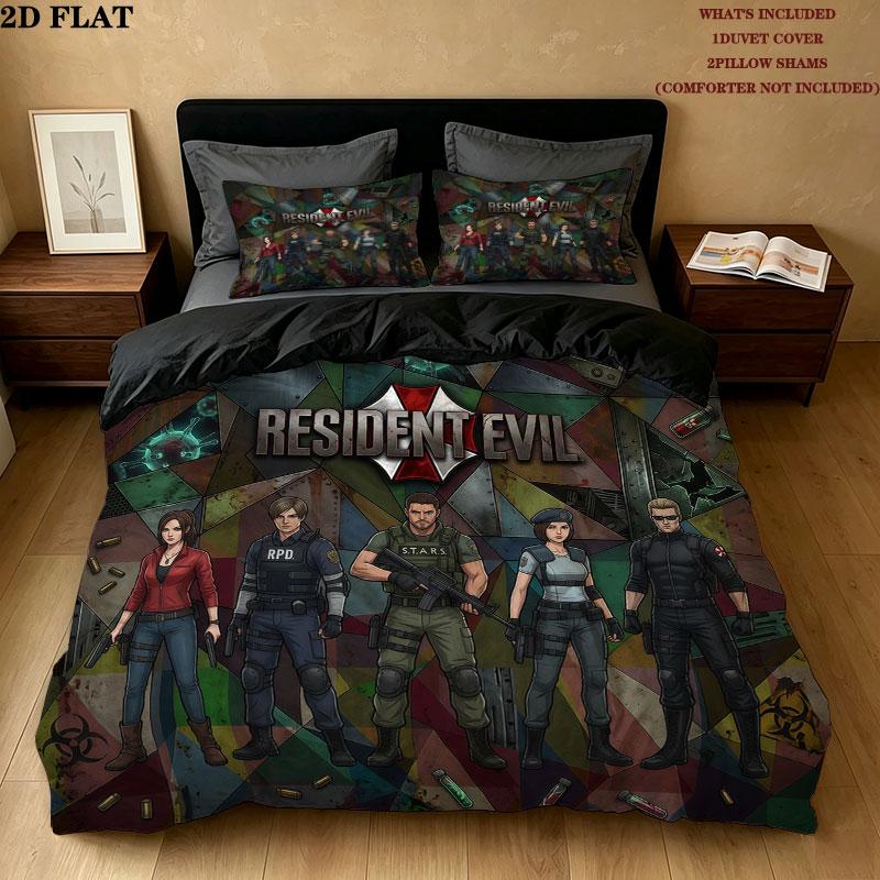 Resident Evil Pattern Bedding Quilt Set Quilt Cover Pillowcase Home Birthday Gift(1 * duvet cover + 2 * pillowcase, without core)